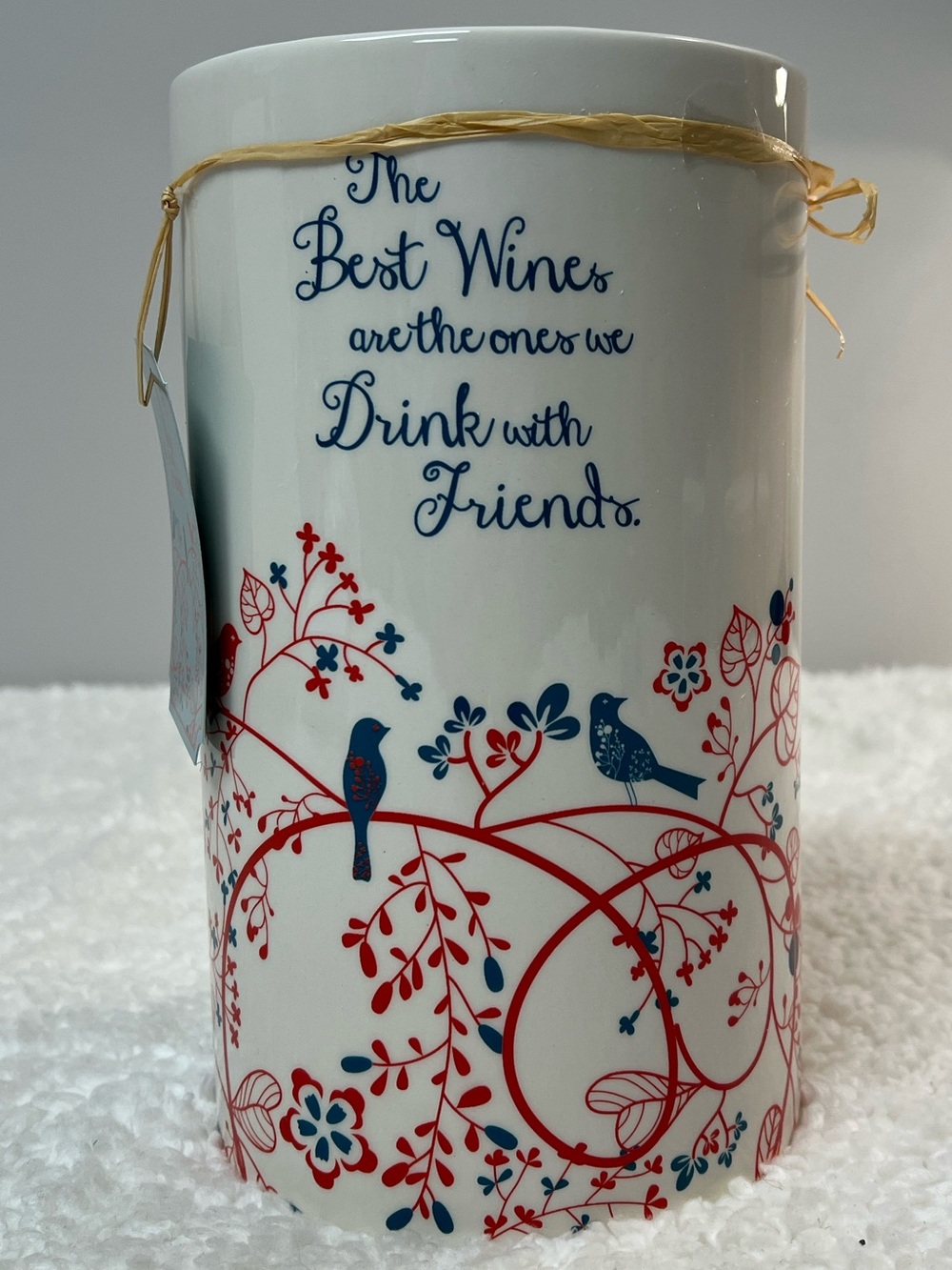 C.R. Gibson Ceramic "Wine with Friends" Wine/Utensil Holder